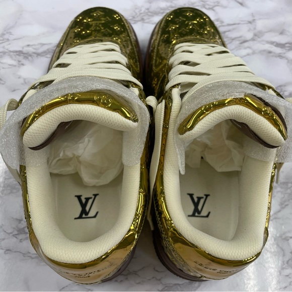 Nike - Louis Vuitton Air Force 1 Low “Virgil Abloh- Metallic Gold” Size 7.5 - Picture 3 of 12